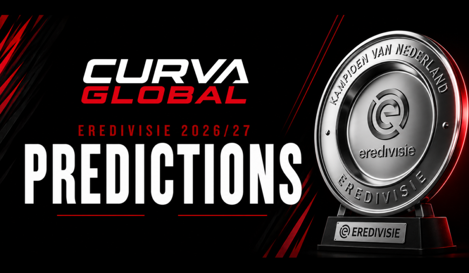 Eredivisie 2026/27 predictions graphic with trophy - can PSV Eindhoven win a fourth straight title on CurvaGlobal