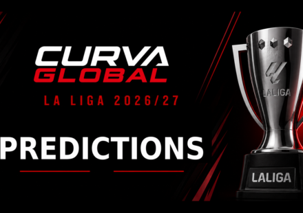 La Liga 2026/27 Predictions graphic featuring the LaLiga trophy - Jose Mourinho vs. Barcelona