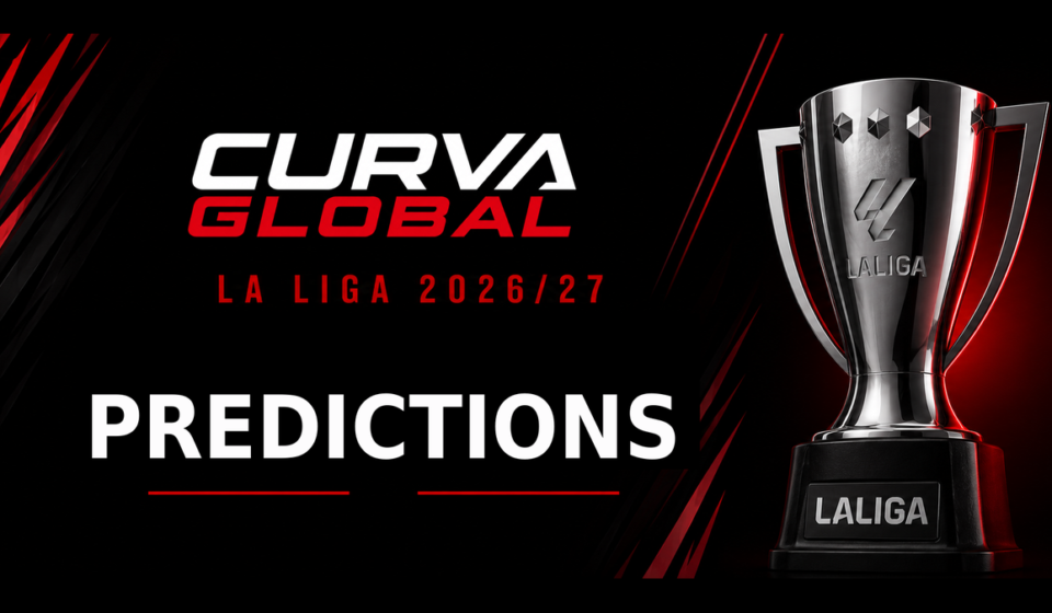 La Liga 2026/27 Predictions graphic featuring the LaLiga trophy - Jose Mourinho vs. Barcelona