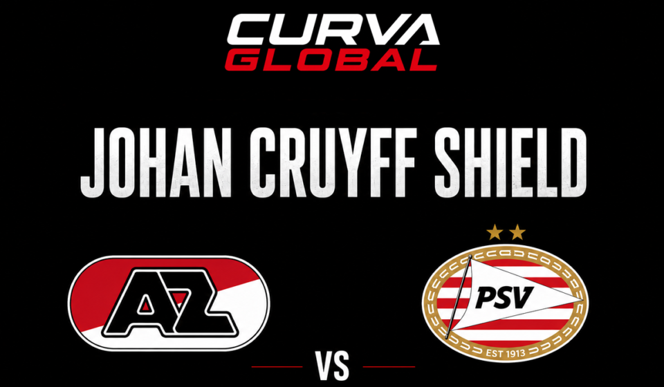 AZ Alkmaar vs PSV Eindhoven Johan Cruyff Shield matchup graphic with club badges