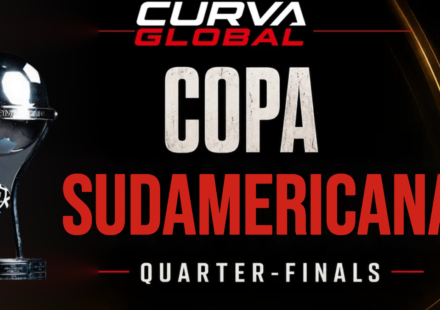 CurvaGlobal graphic for Copa Sudamericana 2026 quarter-finals with the tournament trophy