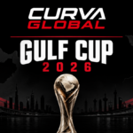 Gulf Cup 2026 trophy against a Gulf skyline with the Curva Global logo