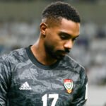 UAE goalkeeper Khalid Eisa looks down dejected during a match